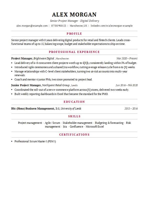 Classic CV template example